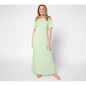 Denim & Co. Women's Petite Dress PL Beach Printed Jersey Short Slv Green A643223